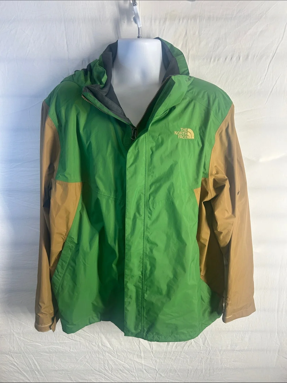 The North Face Green and Tan Hooded Rain Jacket